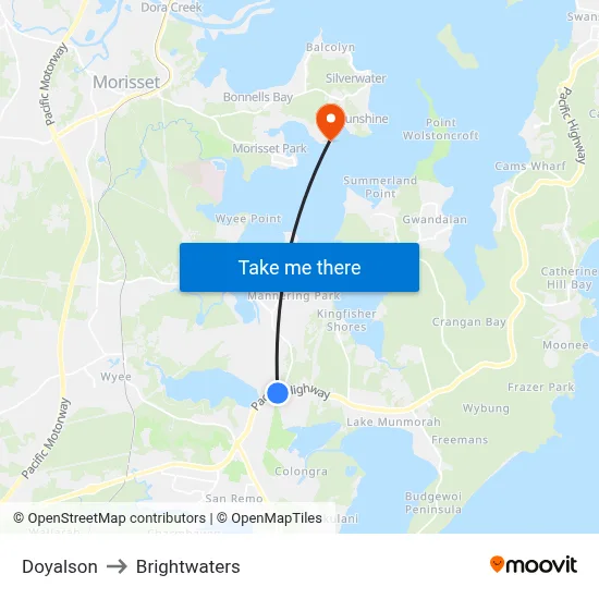 Doyalson to Brightwaters map