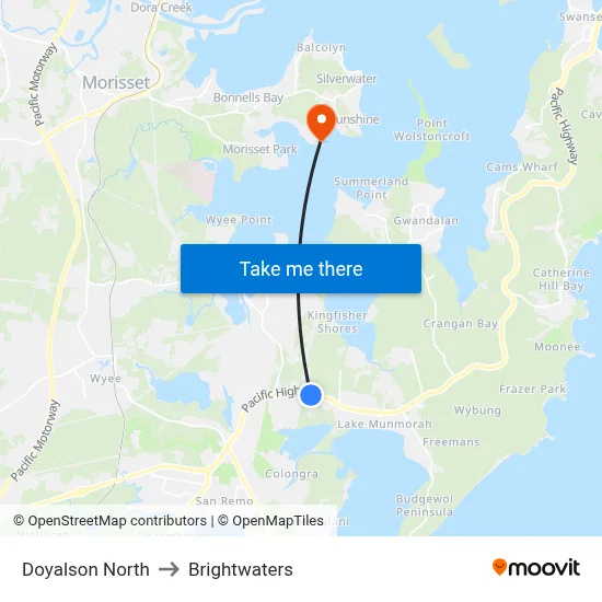 Doyalson North to Brightwaters map