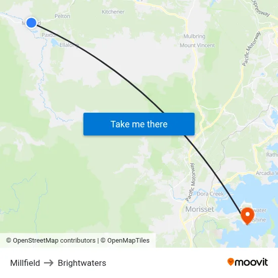 Millfield to Brightwaters map