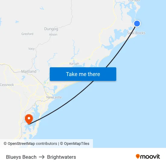 Blueys Beach to Brightwaters map