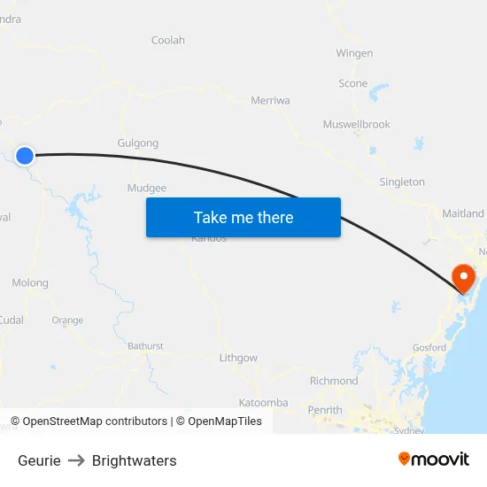 Geurie to Brightwaters map