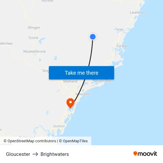 Gloucester to Brightwaters map
