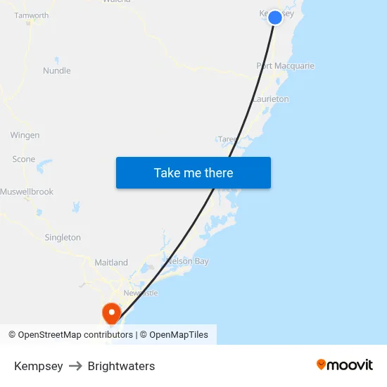 Kempsey to Brightwaters map