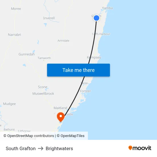 South Grafton to Brightwaters map