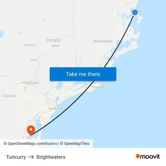 Tuncurry to Brightwaters map