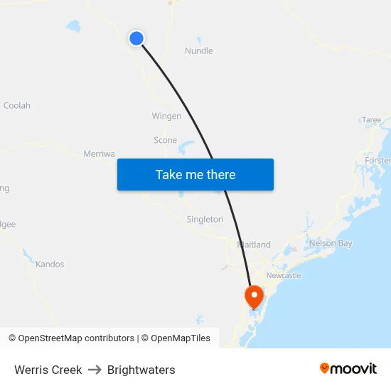 Werris Creek to Brightwaters map