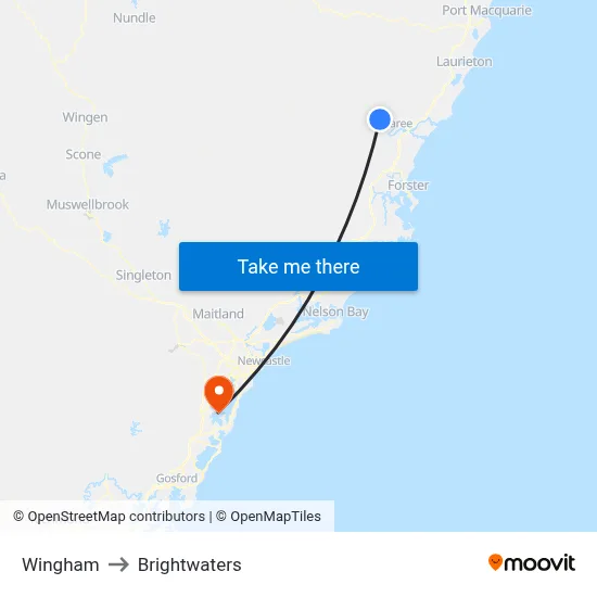 Wingham to Brightwaters map