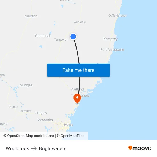 Woolbrook to Brightwaters map