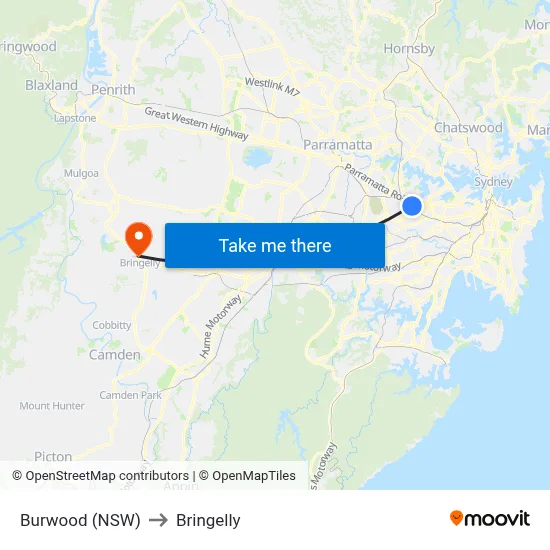 Burwood (NSW) to Bringelly map
