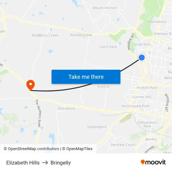 Elizabeth Hills to Bringelly map
