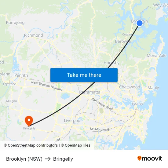 Brooklyn (NSW) to Bringelly map