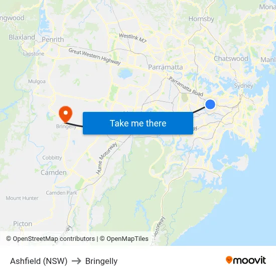 Ashfield (NSW) to Bringelly map