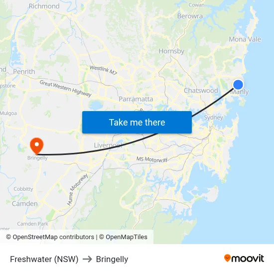 Freshwater (NSW) to Bringelly map