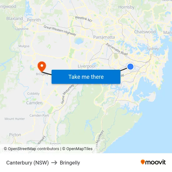 Canterbury (NSW) to Bringelly map