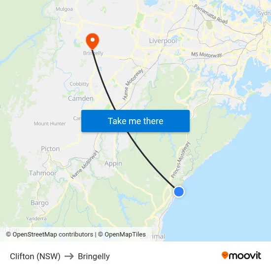 Clifton (NSW) to Bringelly map