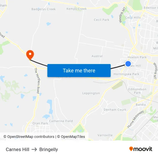 Carnes Hill to Bringelly map
