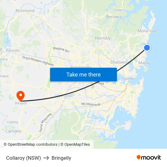 Collaroy (NSW) to Bringelly map