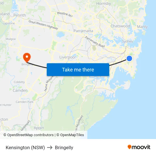 Kensington (NSW) to Bringelly map