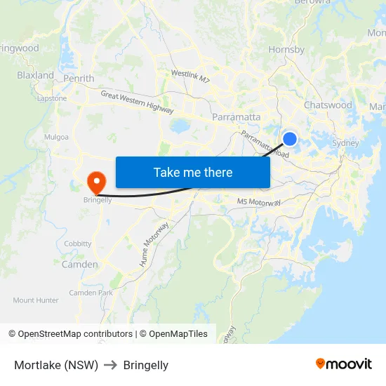 Mortlake (NSW) to Bringelly map