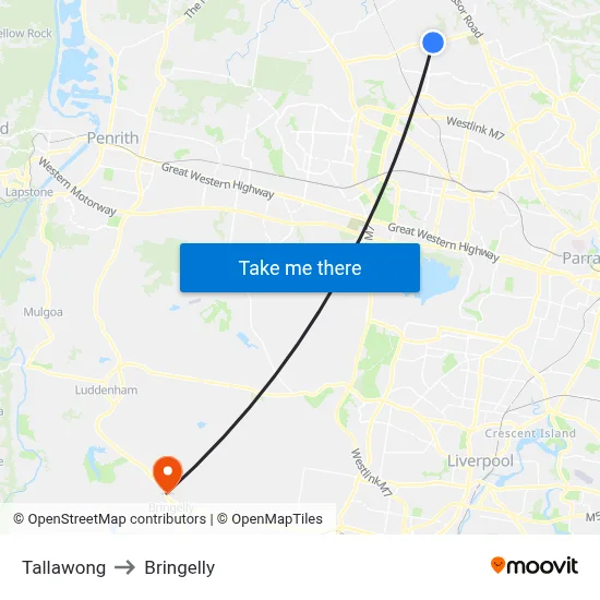 Tallawong to Bringelly map