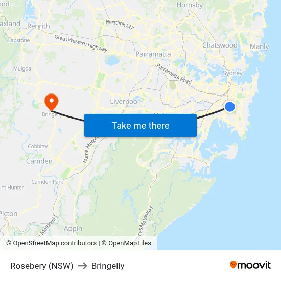 Rosebery (NSW) to Bringelly map
