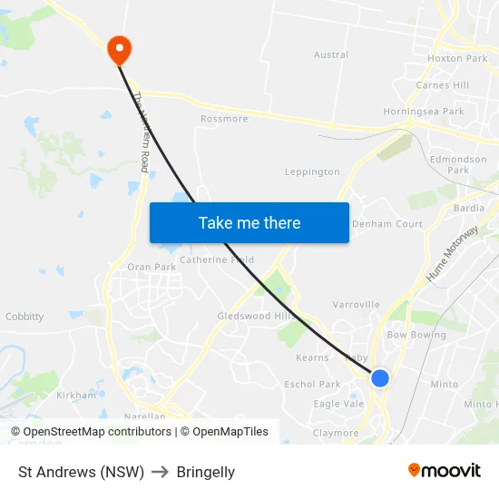 St Andrews (NSW) to Bringelly map