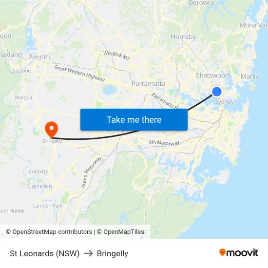 St Leonards (NSW) to Bringelly map