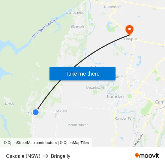 Oakdale (NSW) to Bringelly map
