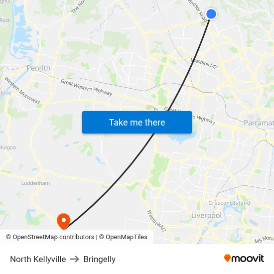 North Kellyville to Bringelly map