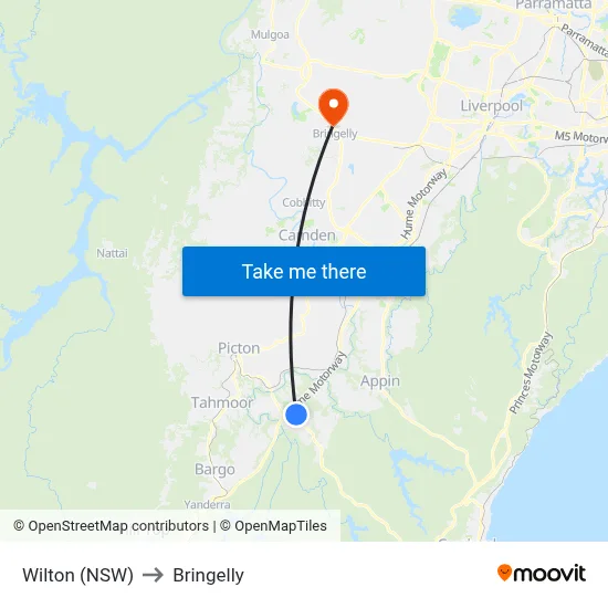 Wilton (NSW) to Bringelly map