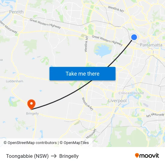 Toongabbie (NSW) to Bringelly map