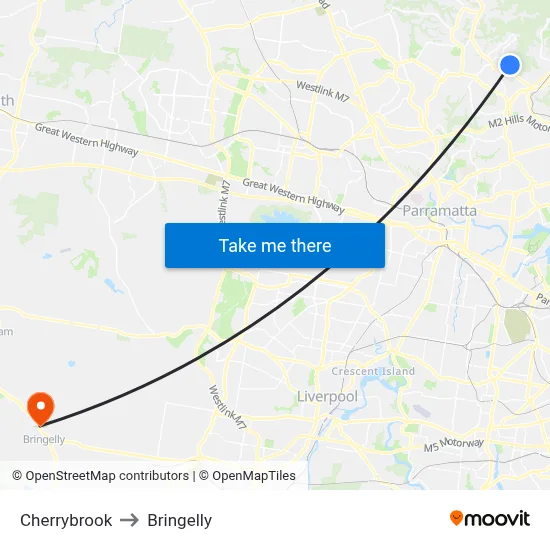 Cherrybrook to Bringelly map