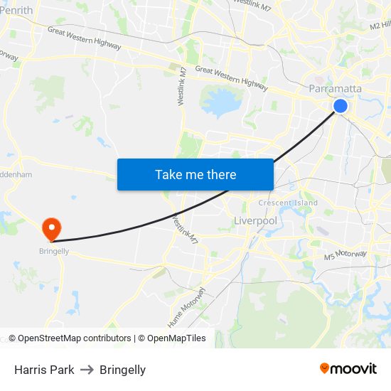 Harris Park to Bringelly map