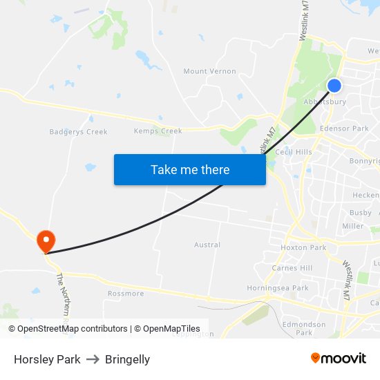 Horsley Park to Bringelly map