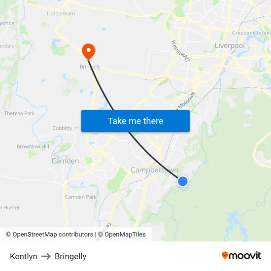 Kentlyn to Bringelly map