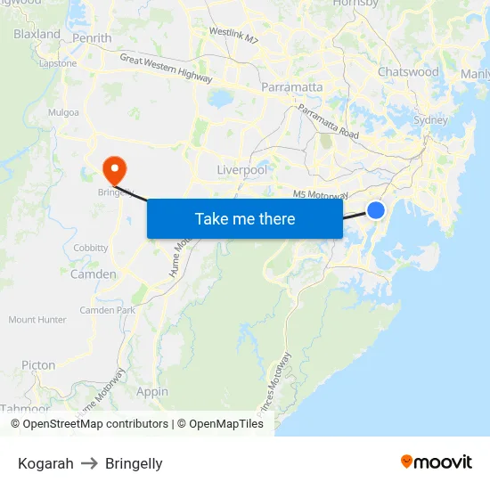 Kogarah to Bringelly map