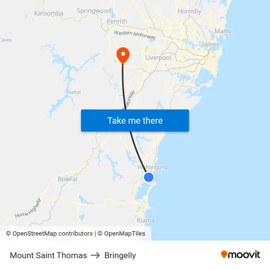 Mount Saint Thomas to Bringelly map