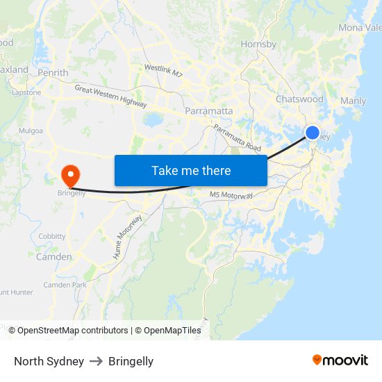 North Sydney to Bringelly map