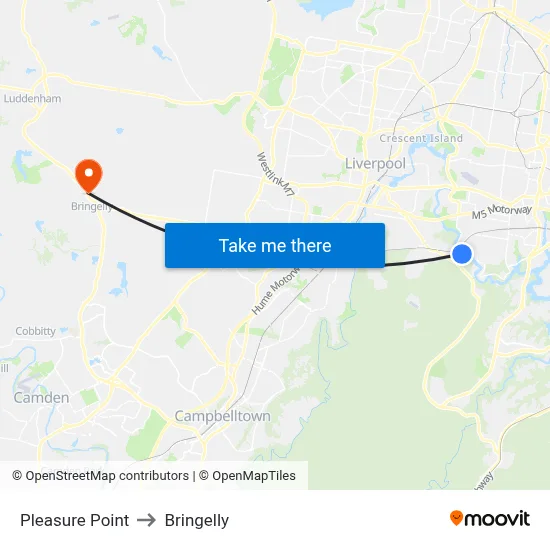 Pleasure Point to Bringelly map