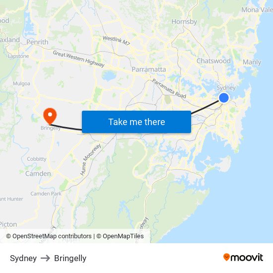 Sydney to Bringelly map