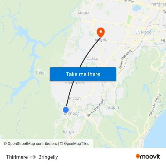 Thirlmere to Bringelly map