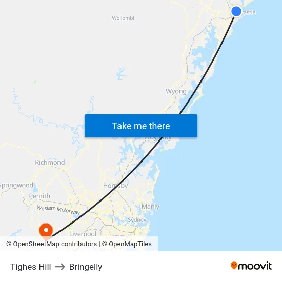 Tighes Hill to Bringelly map