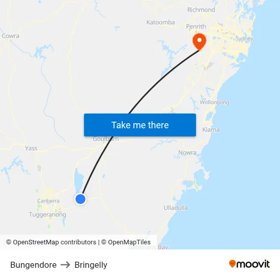 Bungendore to Bringelly map