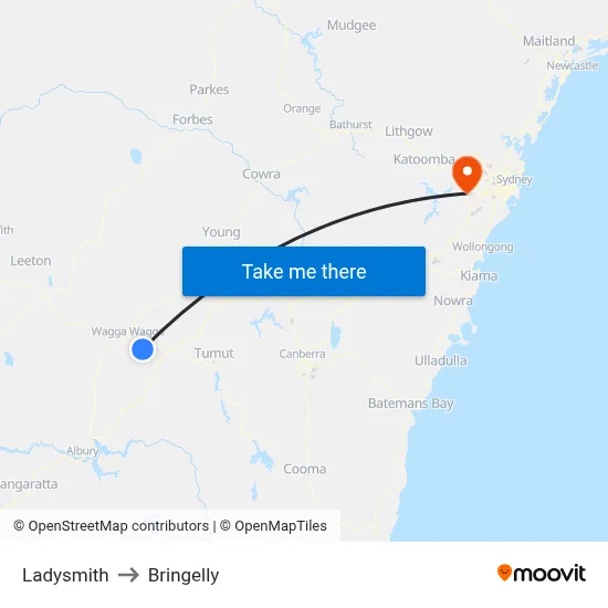 Ladysmith to Bringelly map