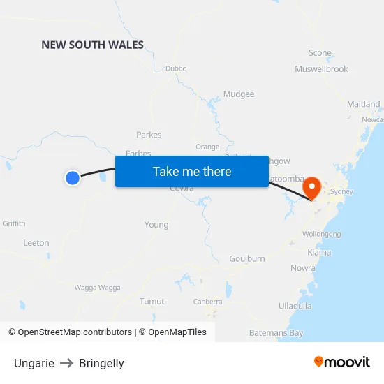 Ungarie to Bringelly map