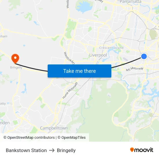 Bankstown Station to Bringelly map