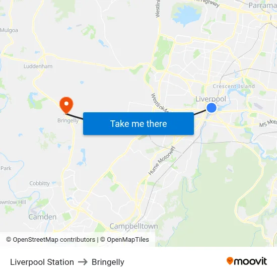 Liverpool Station to Bringelly map
