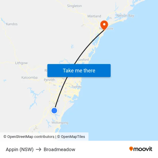 Appin (NSW) to Broadmeadow map