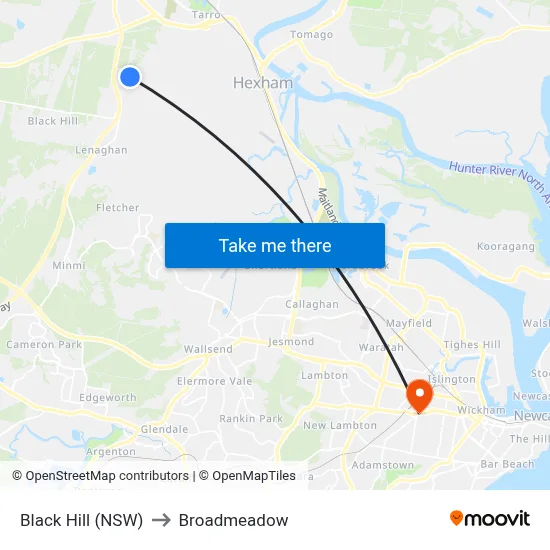 Black Hill (NSW) to Broadmeadow map