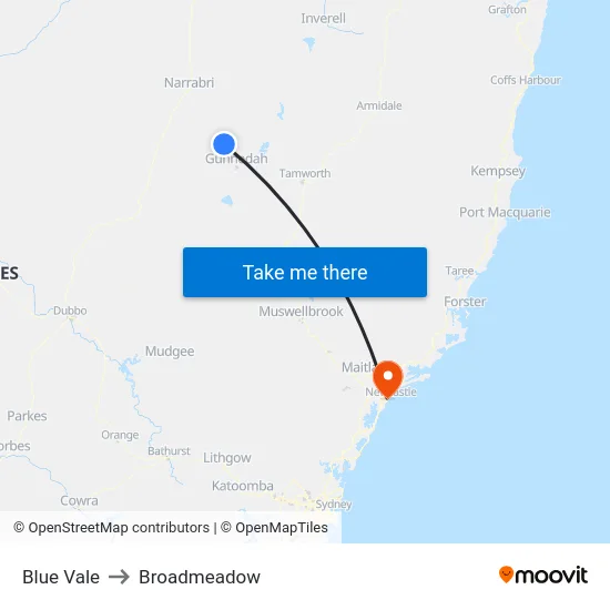 Blue Vale to Broadmeadow map